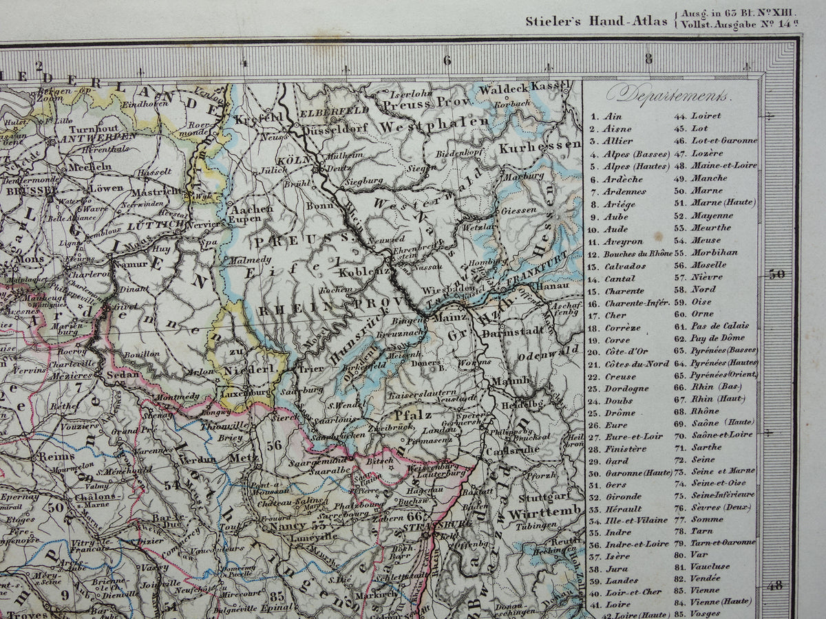FRANKRIJK oude landkaart van Frankrijk 1868 originele oude handgekleurde kaart met jaartal