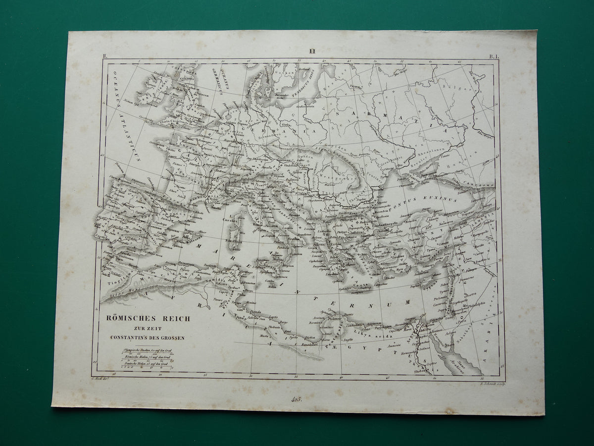 Romeinse Rijk Oude kaart EUROPA begin 4e eeuw Antieke landkaart Rijk Constantijn de Grote originele vintage geschiedeniskaart