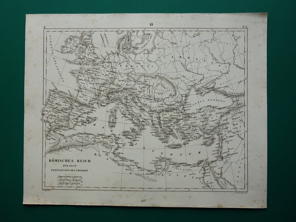 Romeinse Rijk Oude kaart EUROPA begin 4e eeuw Antieke landkaart Rijk Constantijn de Grote originele vintage geschiedeniskaart