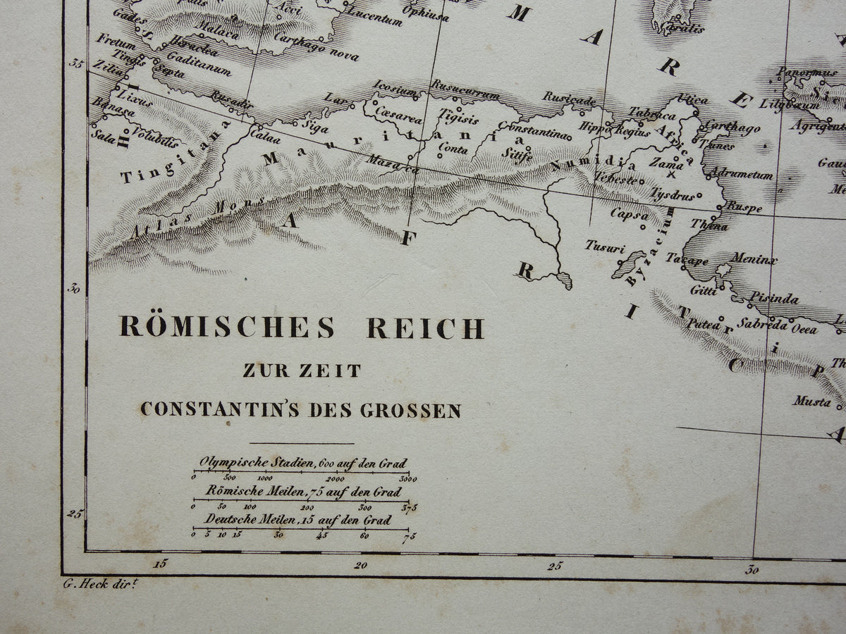 Romeinse Rijk Oude kaart EUROPA begin 4e eeuw Antieke landkaart Rijk Constantijn de Grote originele vintage geschiedeniskaart