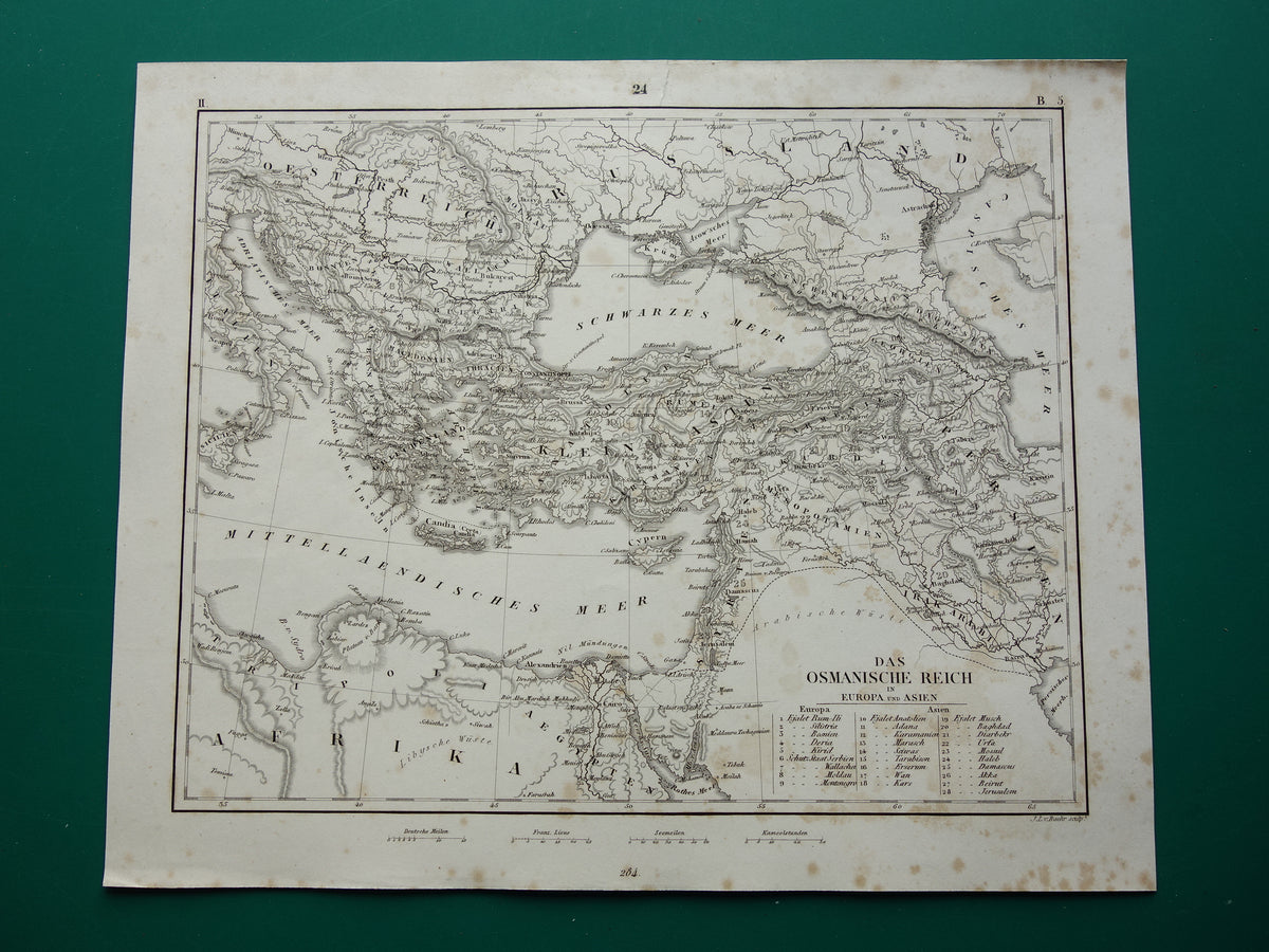 OTTOMAN EMPIRE Old map of Turkey from 1849 historical map Ottoman Empire b/w