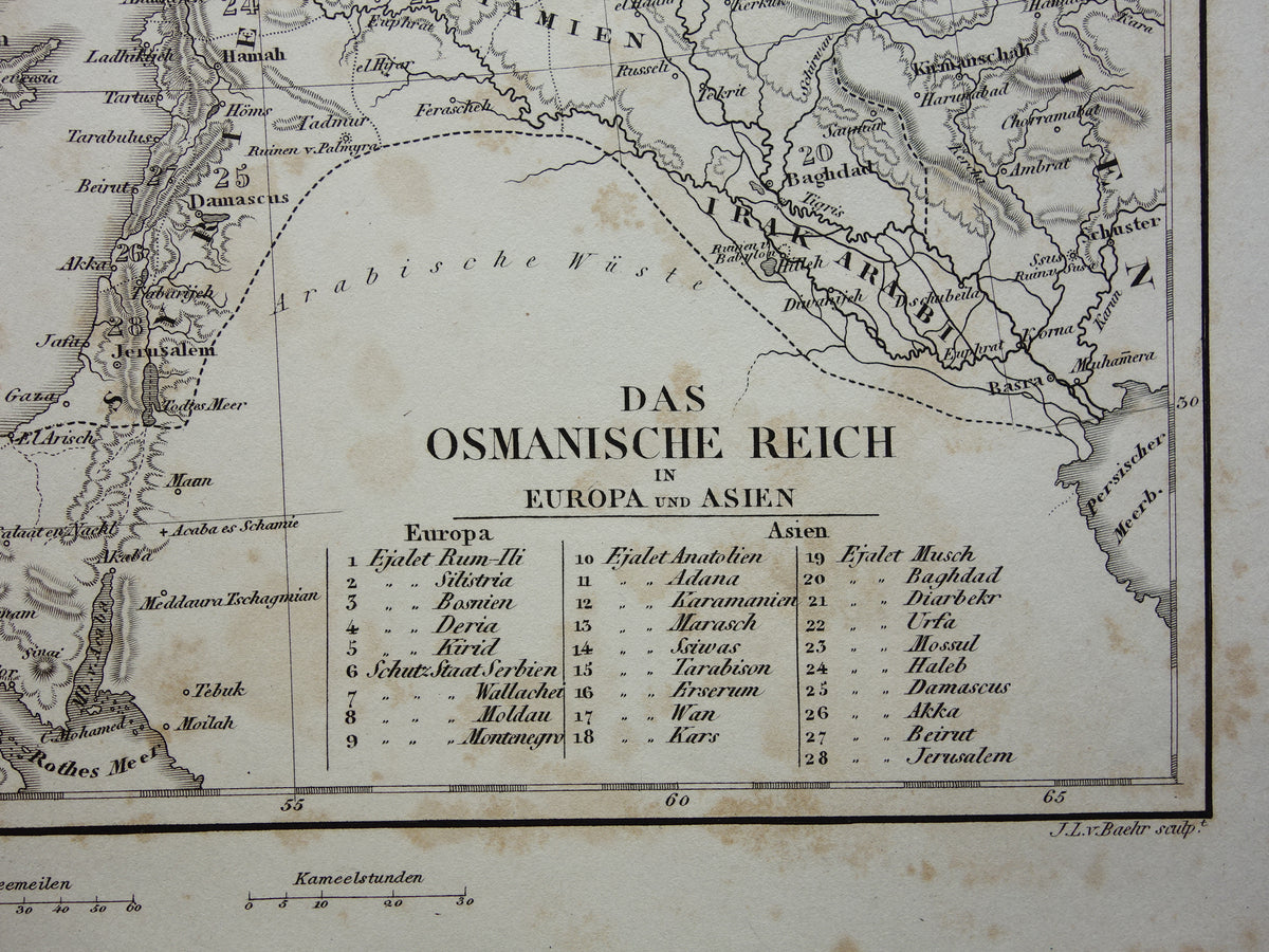 OTTOMAN EMPIRE Old map of Turkey from 1849 historical map Ottoman Empire b/w