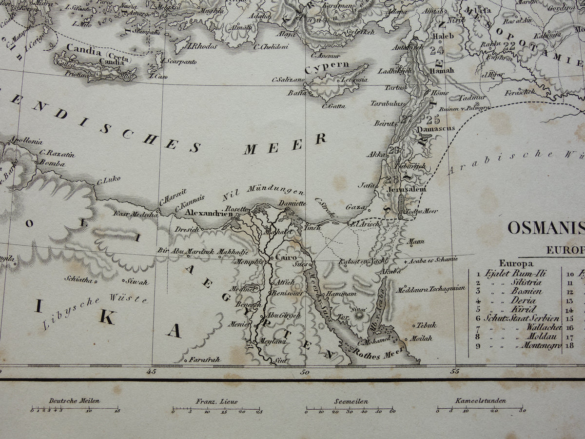 OTTOMAN EMPIRE Old map of Turkey from 1849 historical map Ottoman Empire b/w