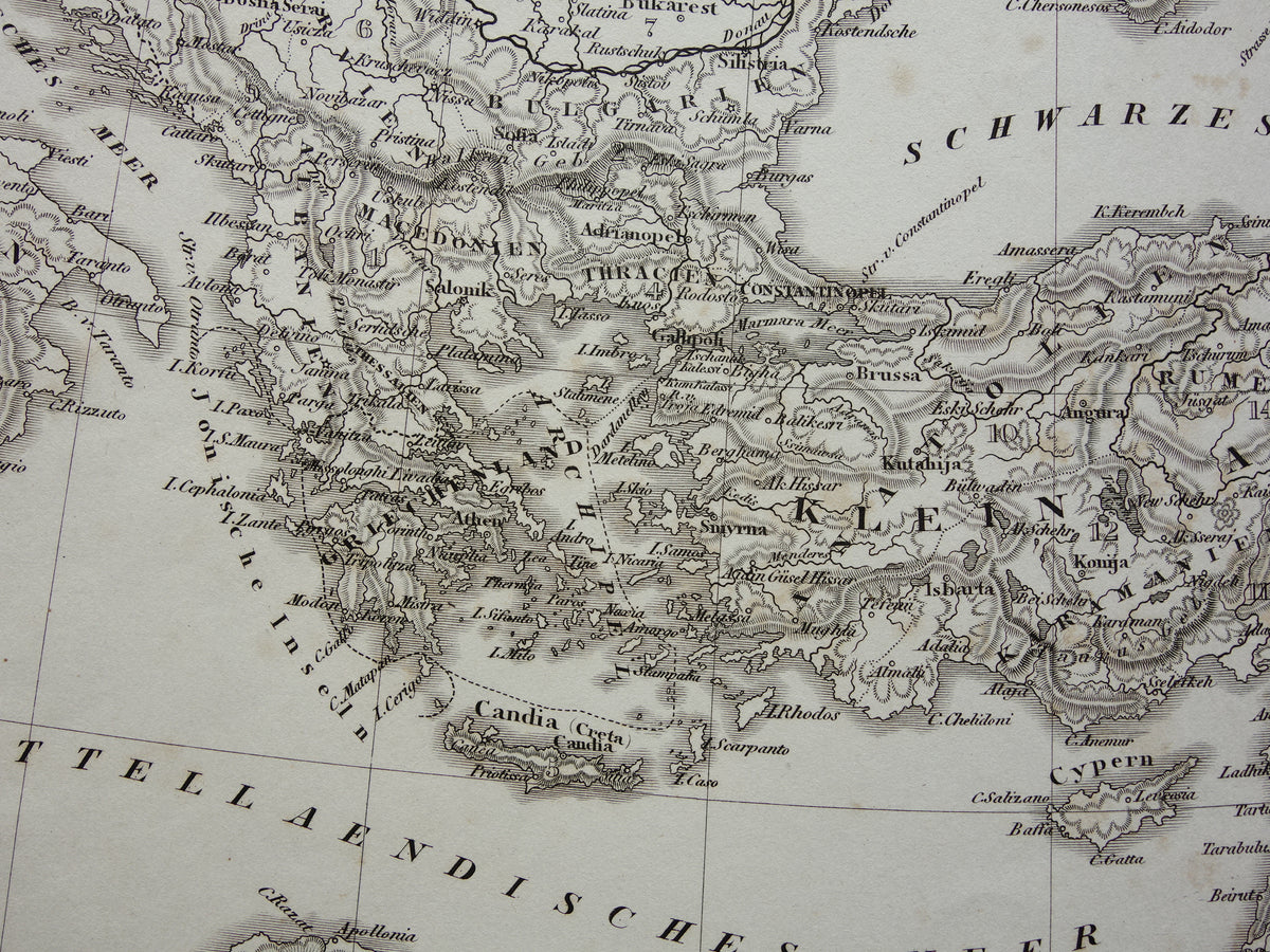OTTOMAN EMPIRE Old map of Turkey from 1849 historical map Ottoman Empire b/w