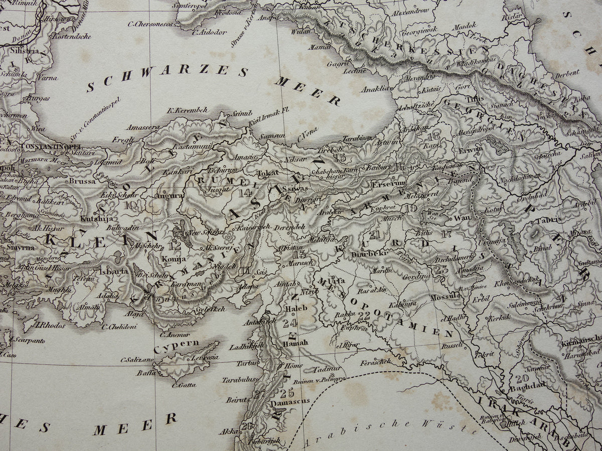 OTTOMAN EMPIRE Old map of Turkey from 1849 historical map Ottoman Empire b/w