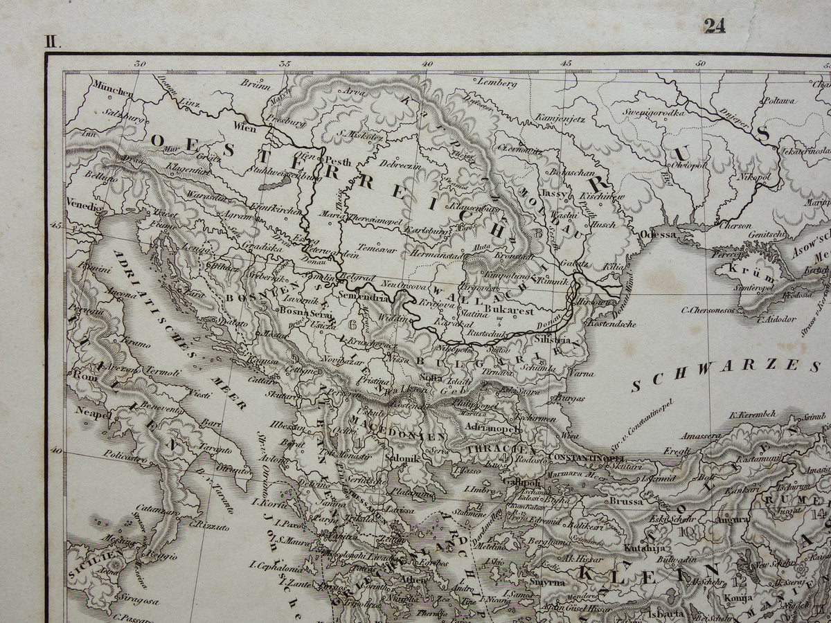 OTTOMAN EMPIRE Old map of Turkey from 1849 historical map Ottoman Empire b/w