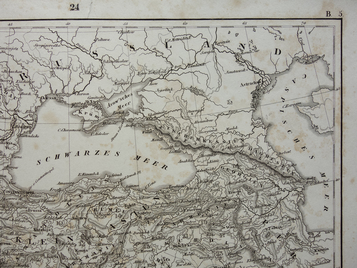 OTTOMAN EMPIRE Old map of Turkey from 1849 historical map Ottoman Empire b/w