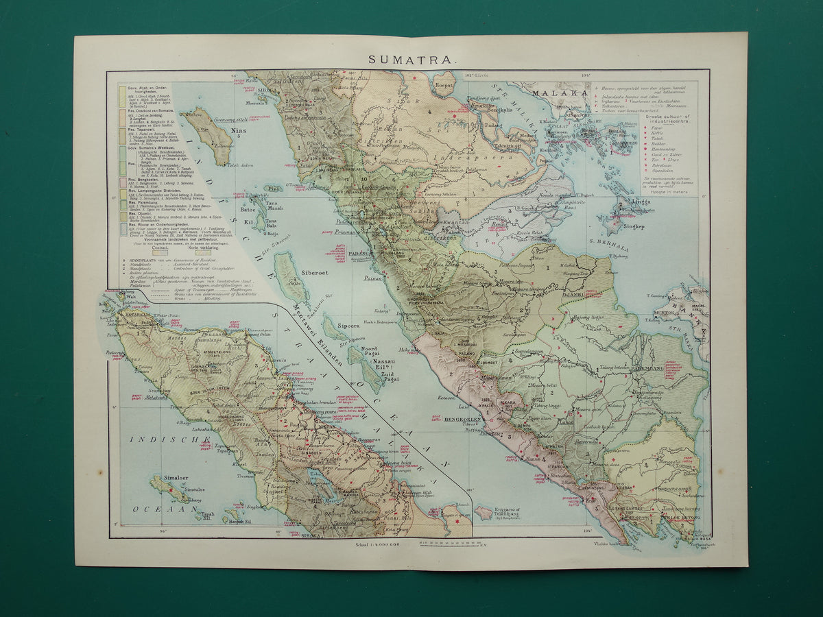 Sumatra oude kaart van Sumatra Indonesië 1911 originele antieke Nederlandse landkaart historische kaarten Sumatra Medan Palembang