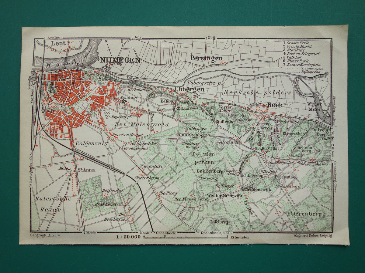NIJMEGEN oude landkaart van Nijmegen Beek Ubbergen uit 1910 kleine originele antieke kaart