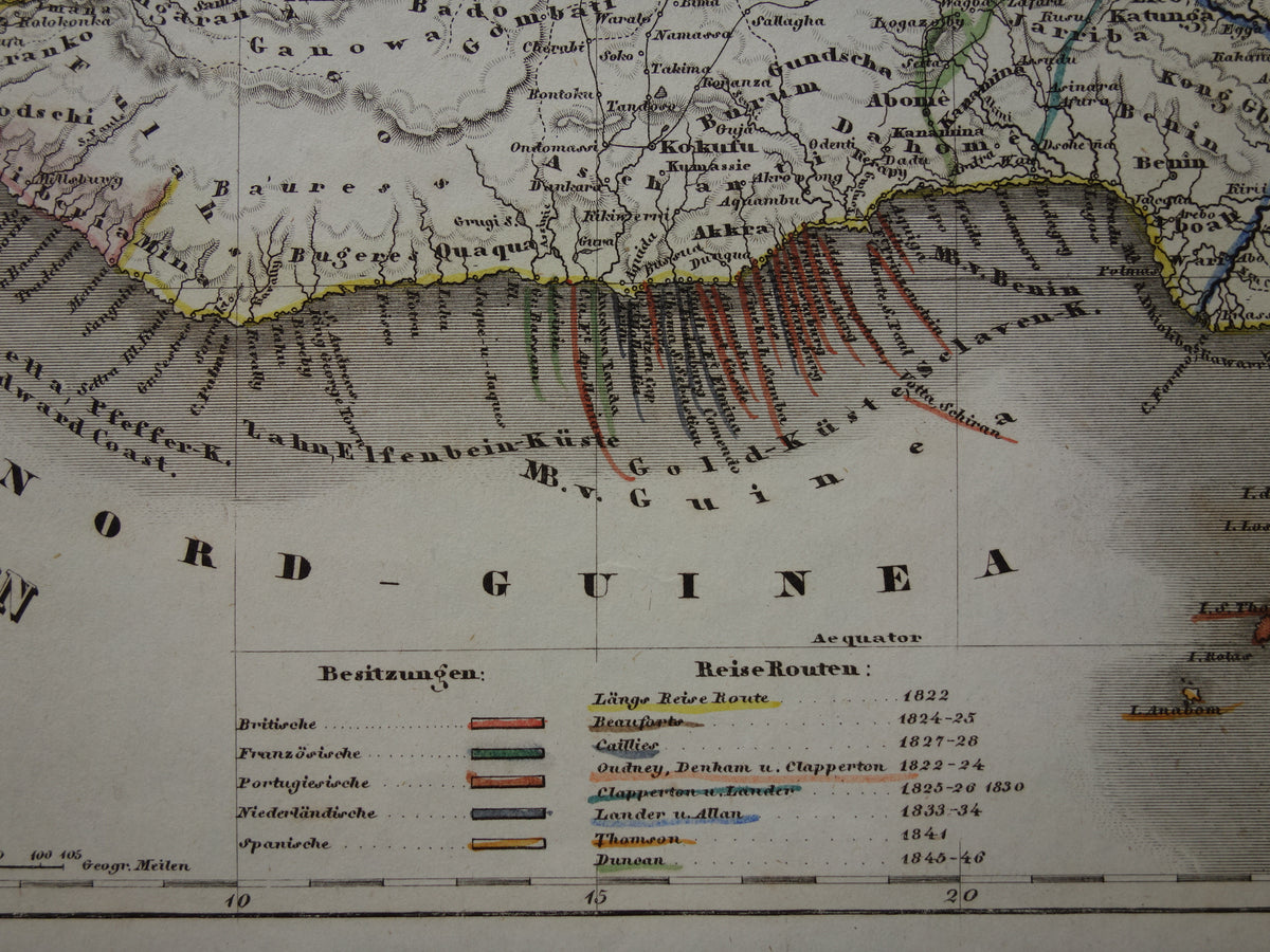West Africa Old map of Nigeria Ghana Ivory Coast 170+ year old hand-colored map