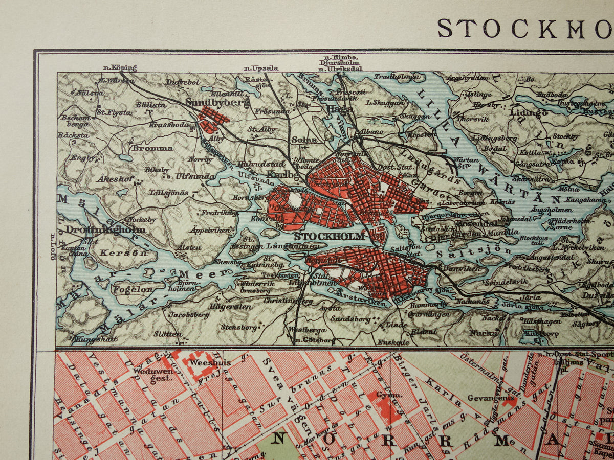 Stockholm oude kaart uit 1911 originele antieke Nederlandse plattegrond van Stockholm Zweden