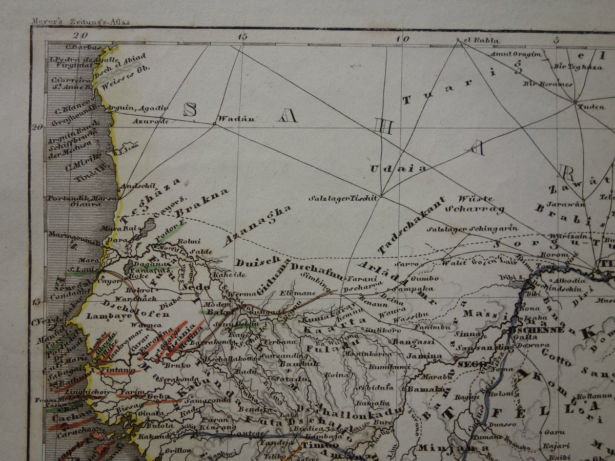 West Africa Old map of Nigeria Ghana Ivory Coast 170+ year old hand-colored map