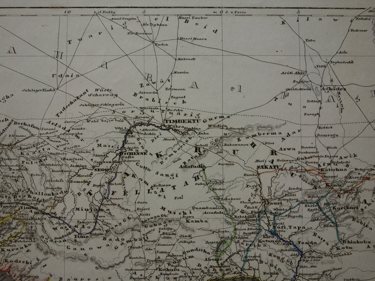 West Africa Old map of Nigeria Ghana Ivory Coast 170+ year old hand-colored map
