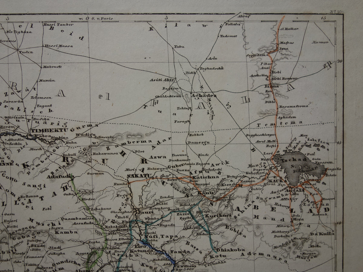 West Africa Old map of Nigeria Ghana Ivory Coast 170+ year old hand-colored map