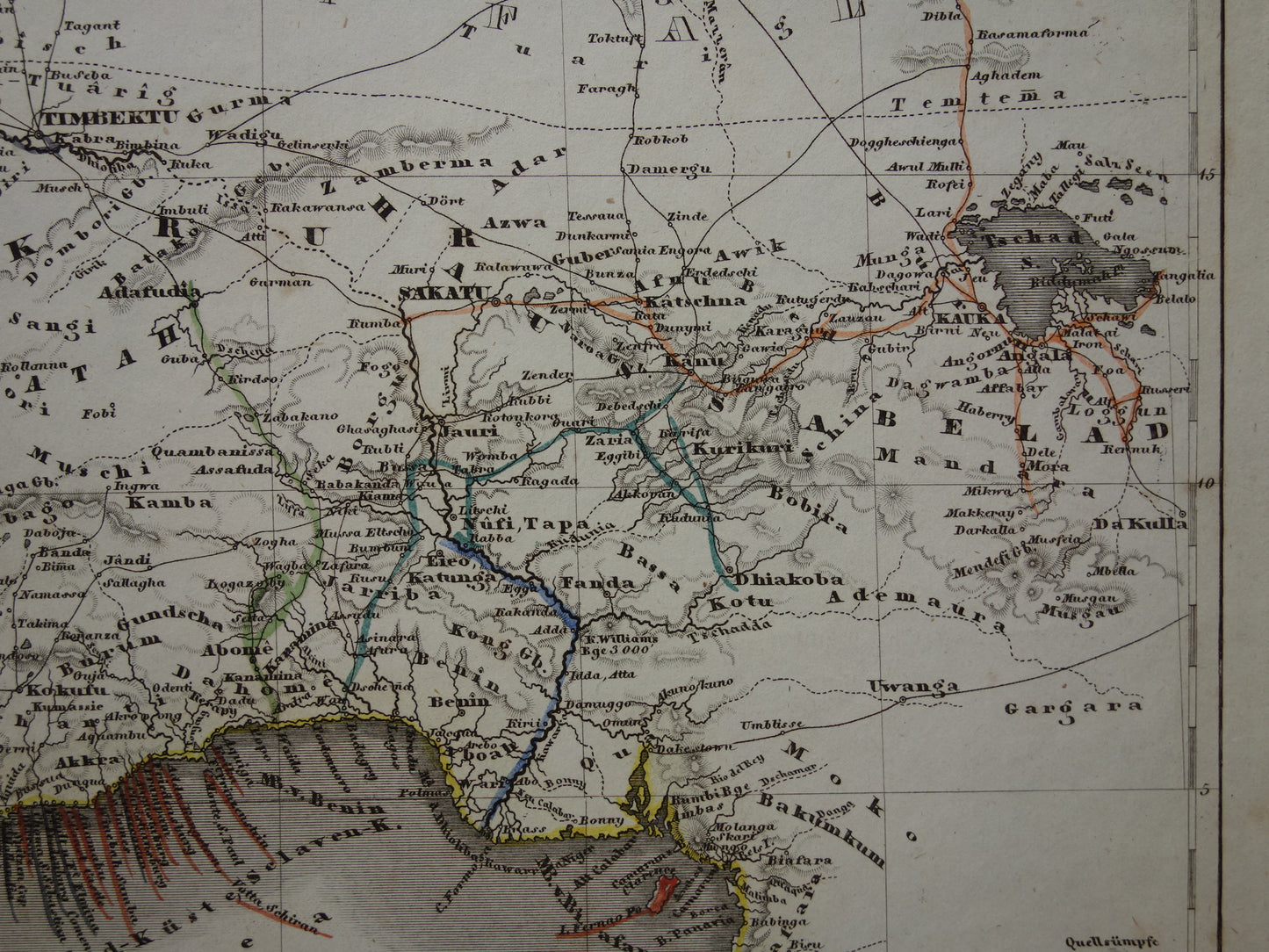 West Africa Old map of Nigeria Ghana Ivory Coast 170+ year old hand-colored map
