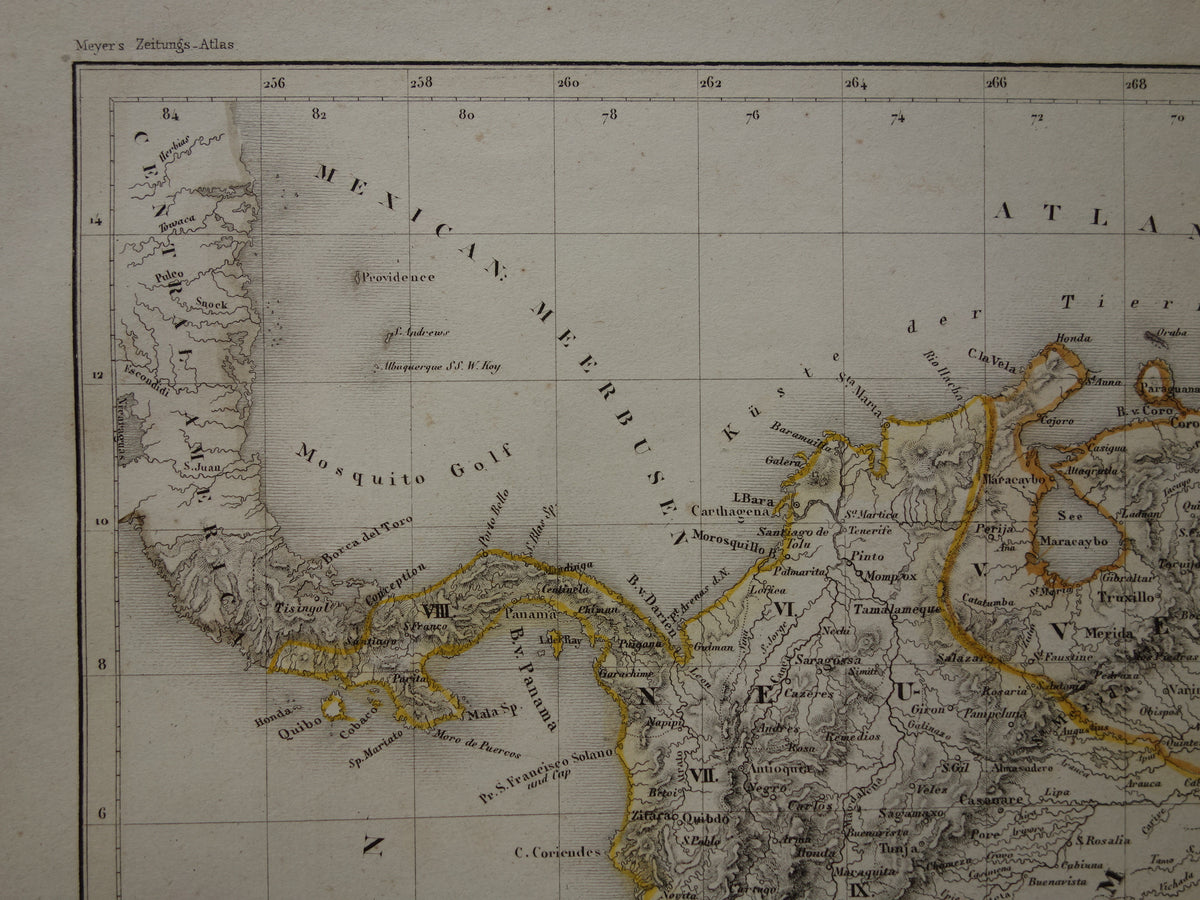 COLOMBIA Old map of Ecuador Venezuela 175+ year old hand-colored map of South America Andes Mountains