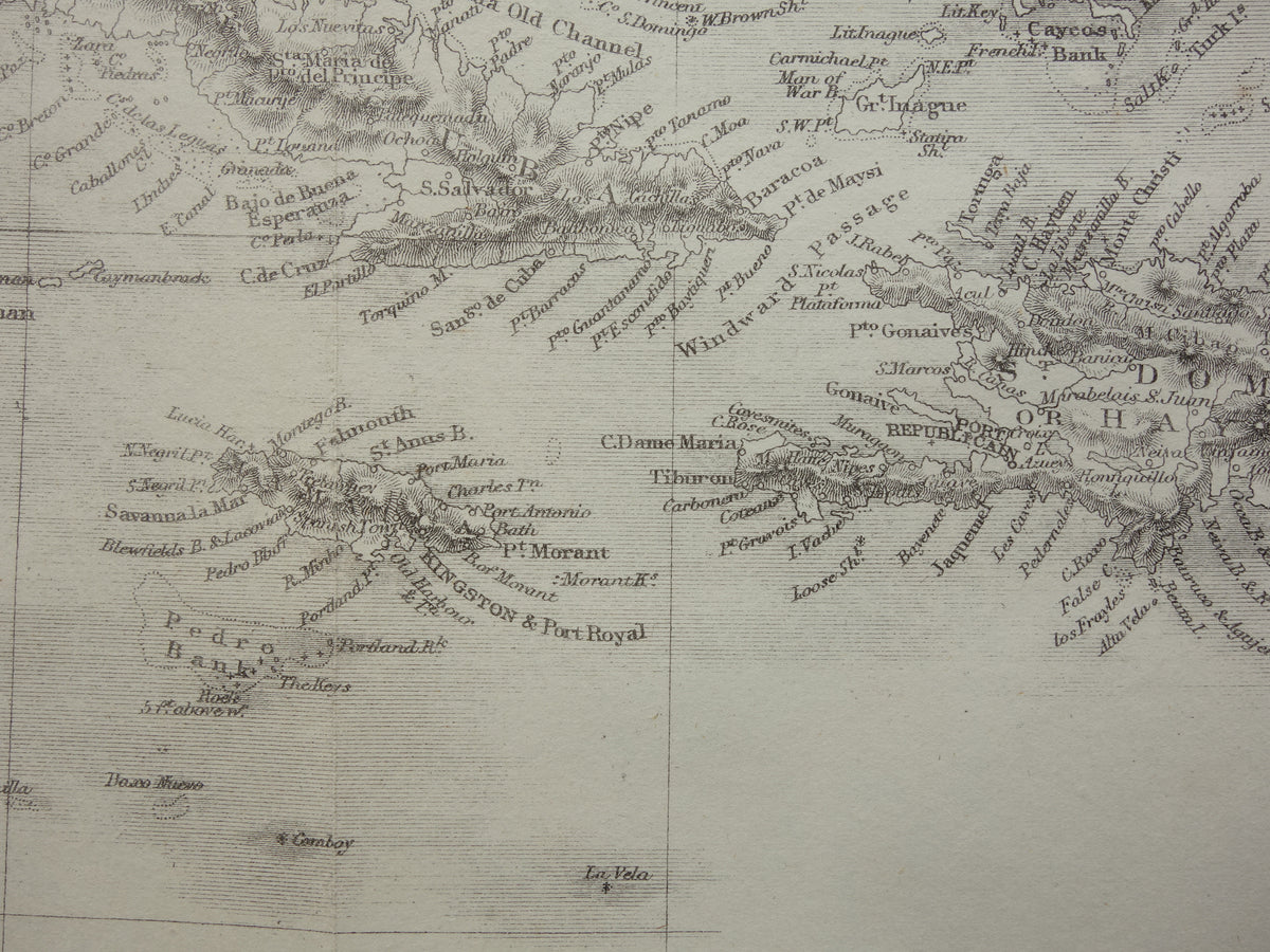 Karibik Vintage Landkarte der Karibik aus dem Jahr 1860 Original antike englische Karte