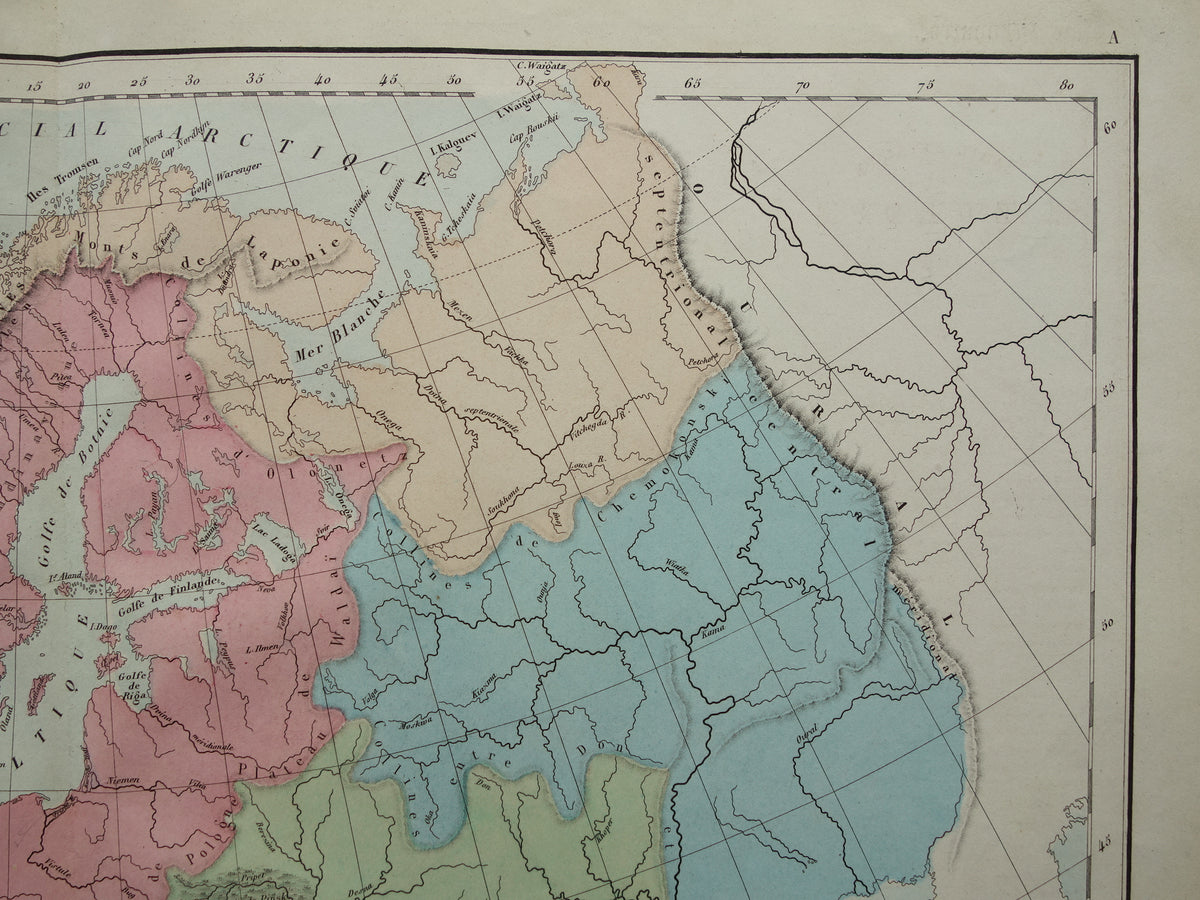 Oude kaart van rivieren in Europa uit 1859 Originele antieke Franse landkaart riviersystemen