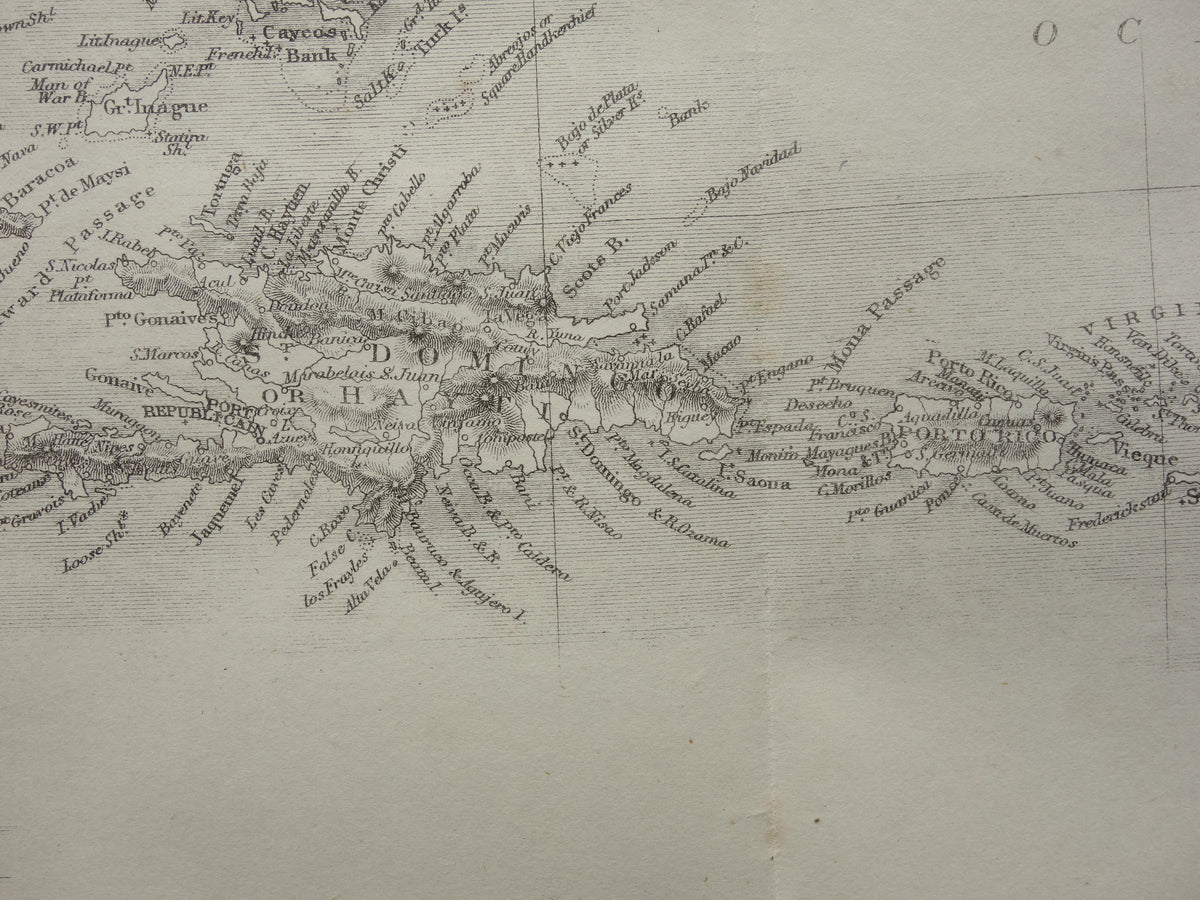 Karibik Vintage Landkarte der Karibik aus dem Jahr 1860 Original antike englische Karte