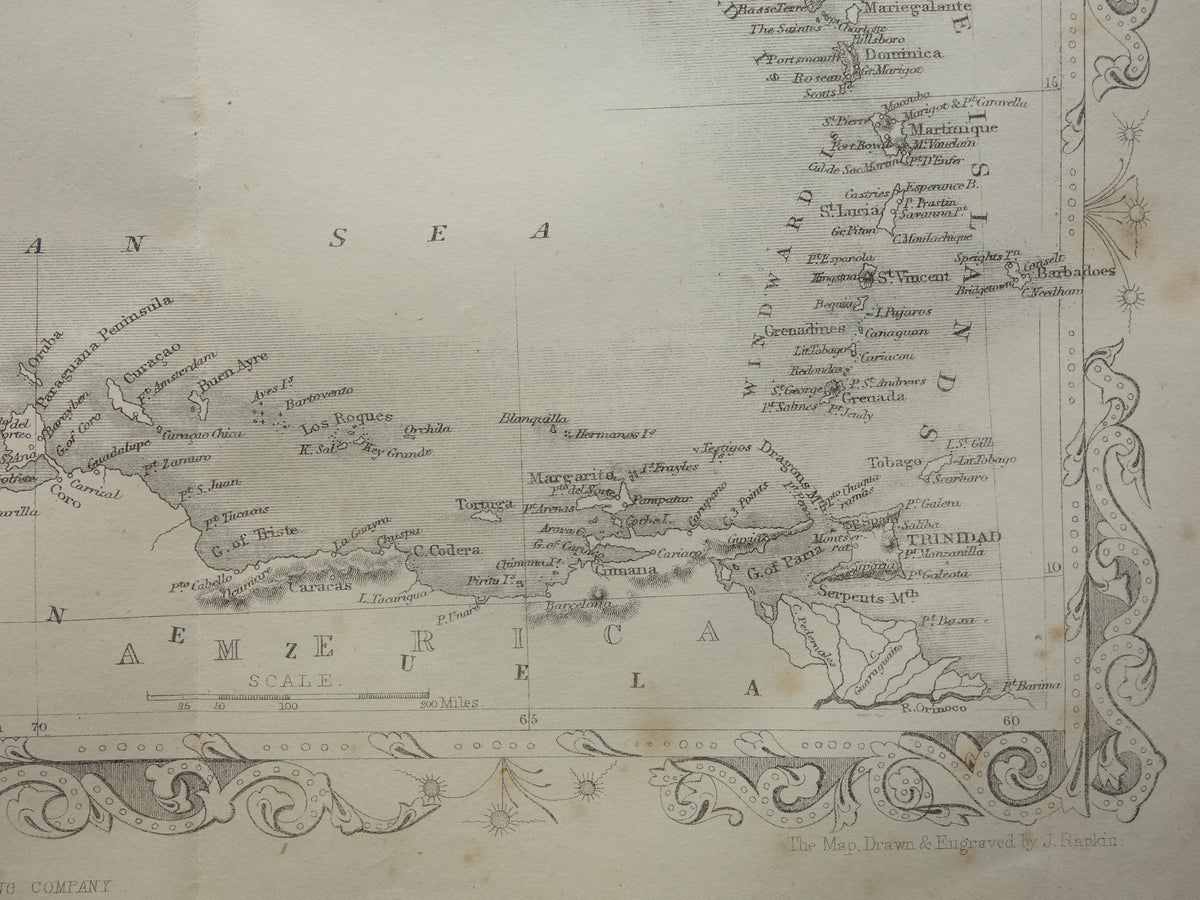 Karibik Vintage Landkarte der Karibik aus dem Jahr 1860 Original antike englische Karte