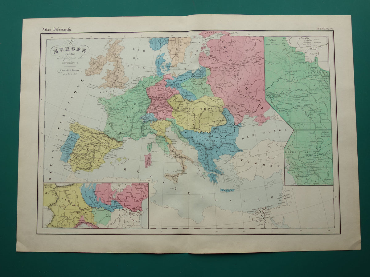 NAPOLEON Oude kaart van Europa in 1813 Napoleontische Rijk Antieke landkaart uit 1859 Originele Franse geschiedeniskaart