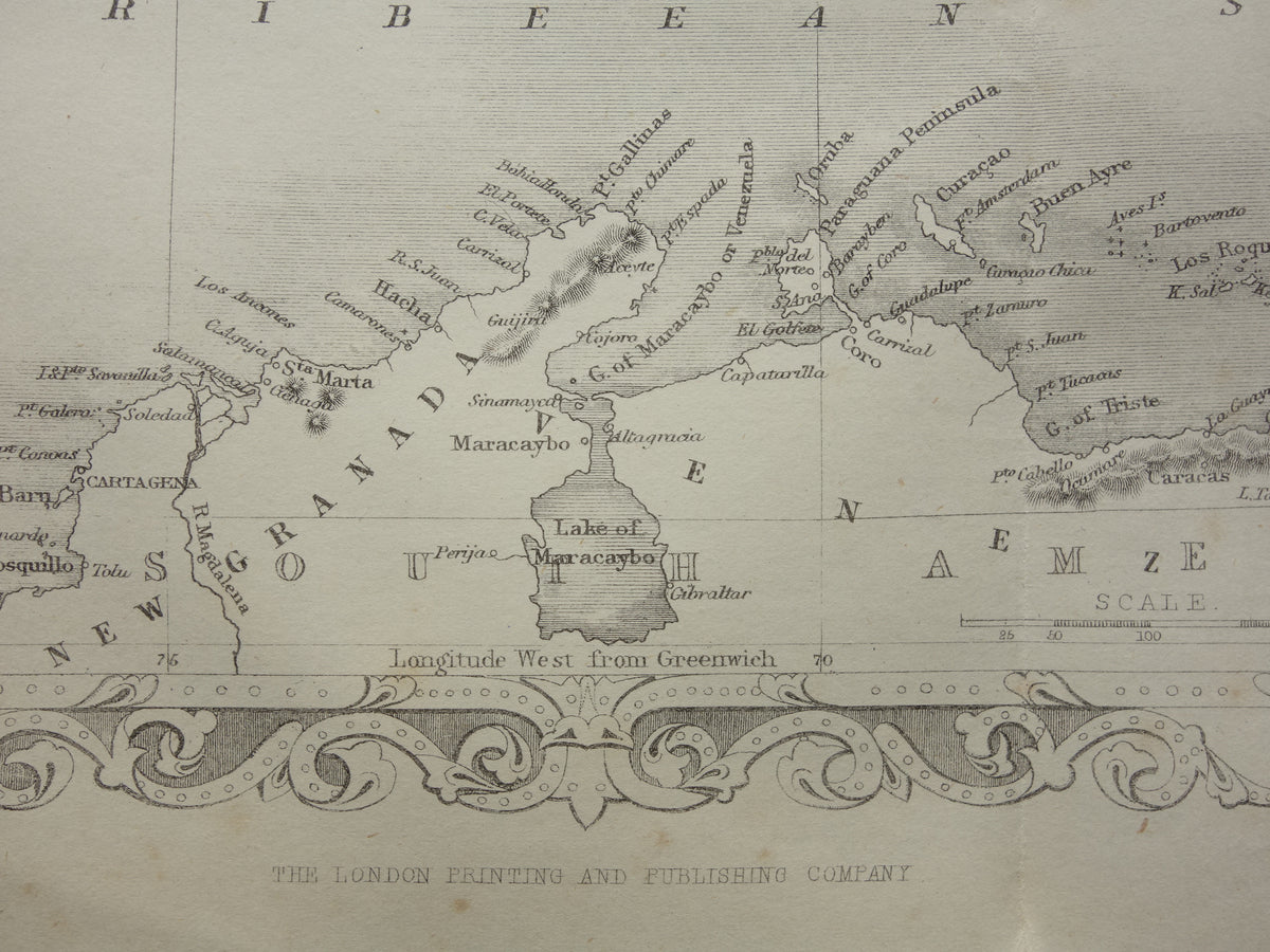 Karibik Vintage Landkarte der Karibik aus dem Jahr 1860 Original antike englische Karte