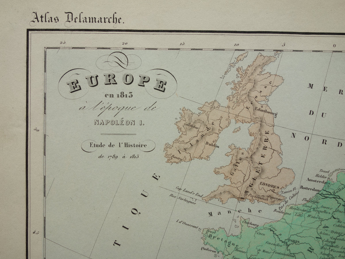 NAPOLEON Oude kaart van Europa in 1813 Napoleontische Rijk Antieke landkaart uit 1859 Originele Franse geschiedeniskaart
