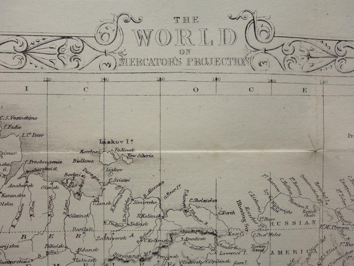 WORLD MAP vintage map of the World from 1860 Original antique English map