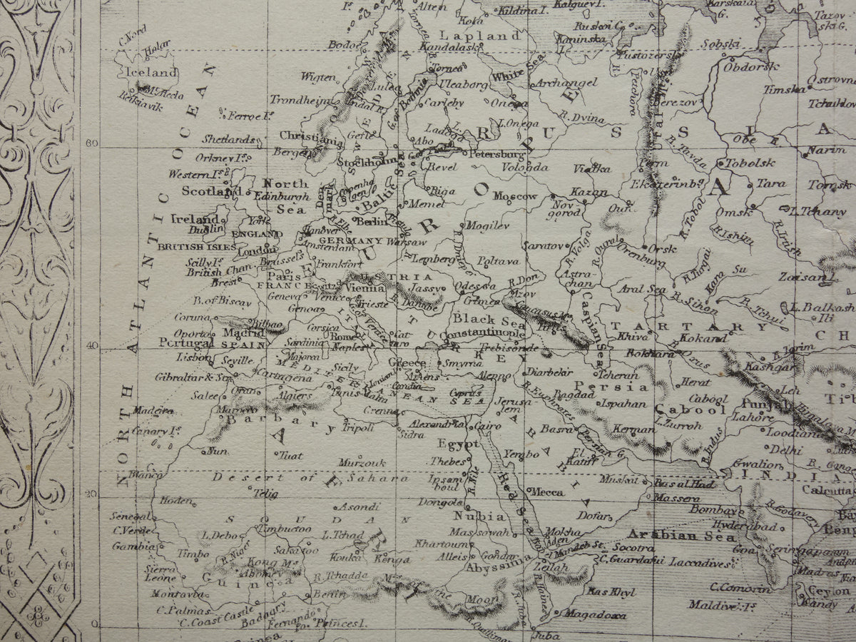 WORLD MAP vintage map of the World from 1860 Original antique English map