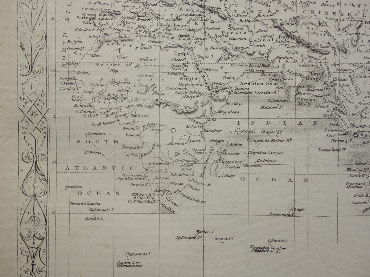 WORLD MAP vintage map of the World from 1860 Original antique English map