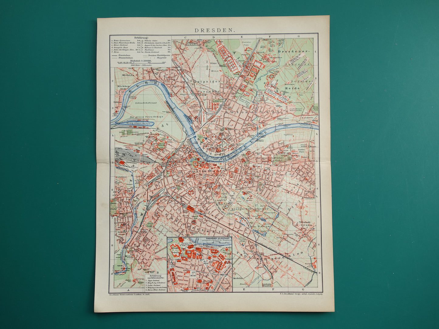 DRESDEN Old map of Dresden Germany from 1911 original antique German city map