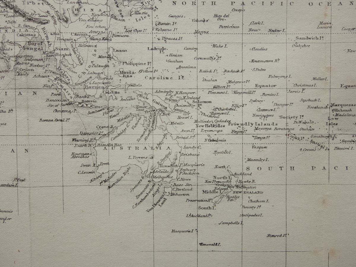 WORLD MAP vintage map of the World from 1860 Original antique English map