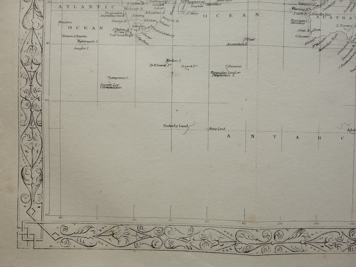 WORLD MAP vintage map of the World from 1860 Original antique English map