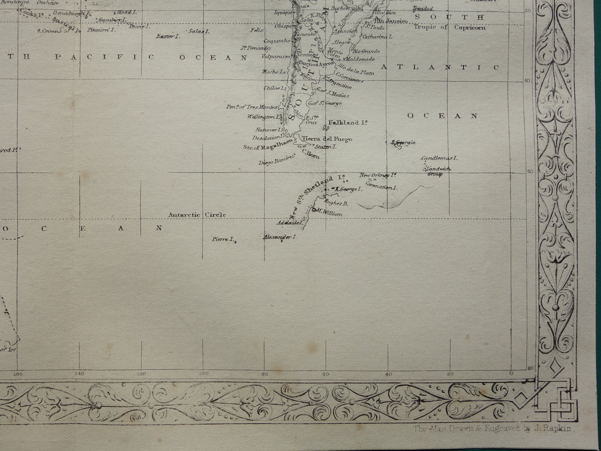 WORLD MAP vintage map of the World from 1860 Original antique English map