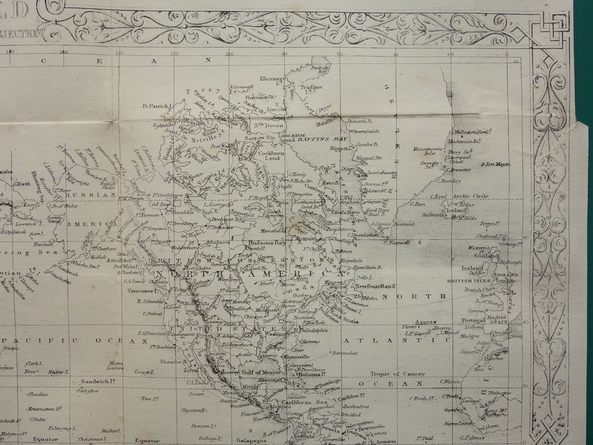WORLD MAP vintage map of the World from 1860 Original antique English map