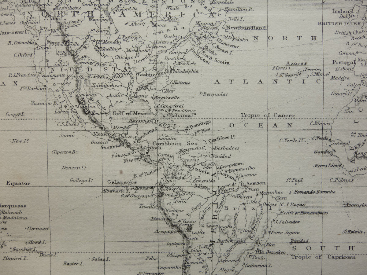 WORLD MAP vintage map of the World from 1860 Original antique English map