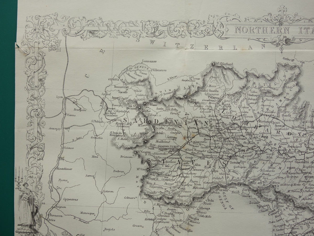 NORTHERN ITALY antique map from 1860 by John Rapkin