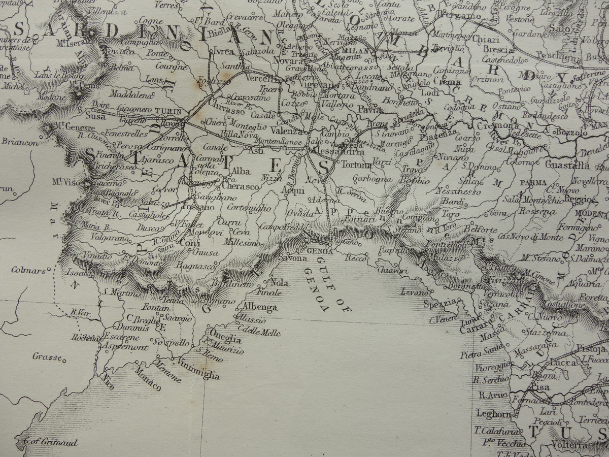 NORTHERN ITALY antique map from 1860 by John Rapkin
