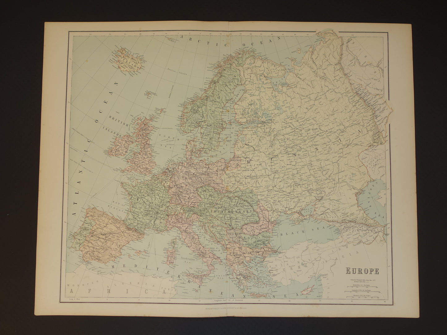 EUROPE Large old map of Europe from 1890 original antique English map continent