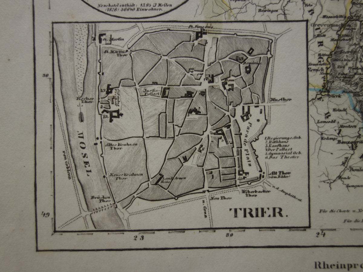 Old map of Lower Rhine Germany 175+ year old hand-colored map Lower Rhine Trier Koblenz Aachen