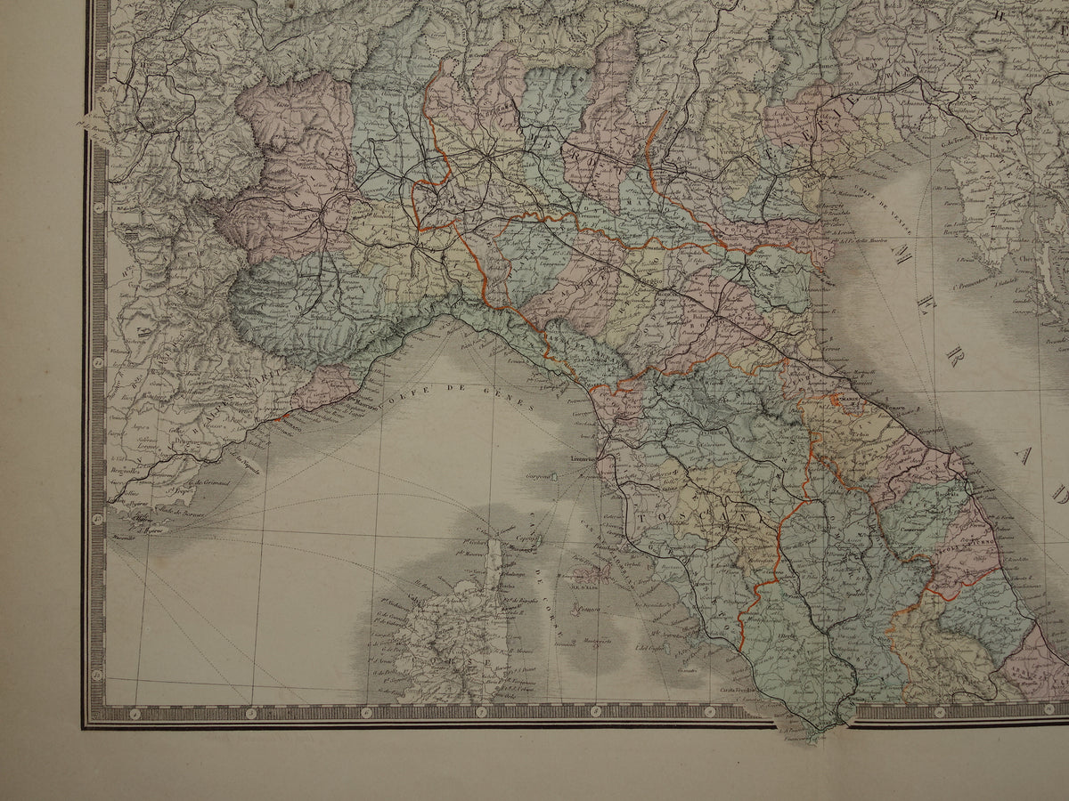ITALY old map of Northern Italy Large original antique map of Northern Italy from 1876