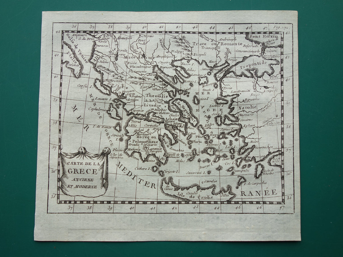 260+ jaar oude kaart van Griekenland 1759 originele antieke kaart Griekenland klein formaat