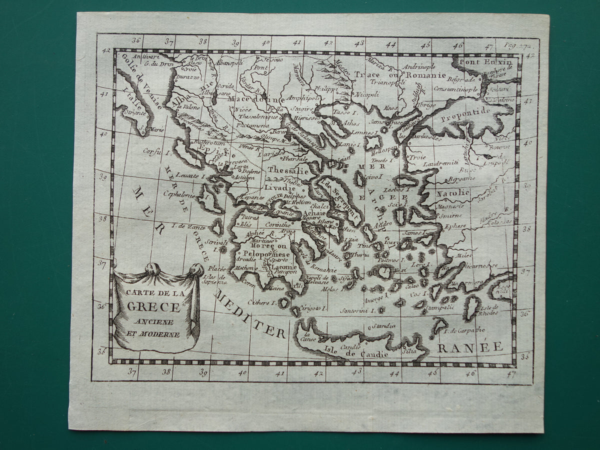 small antique map of Greece from the year 1759