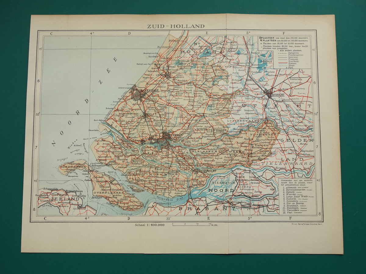 Zuid-Holland Vintage kaart van de provincie Zuid-Holland uit 1938 originele oude Nederlandse kaart