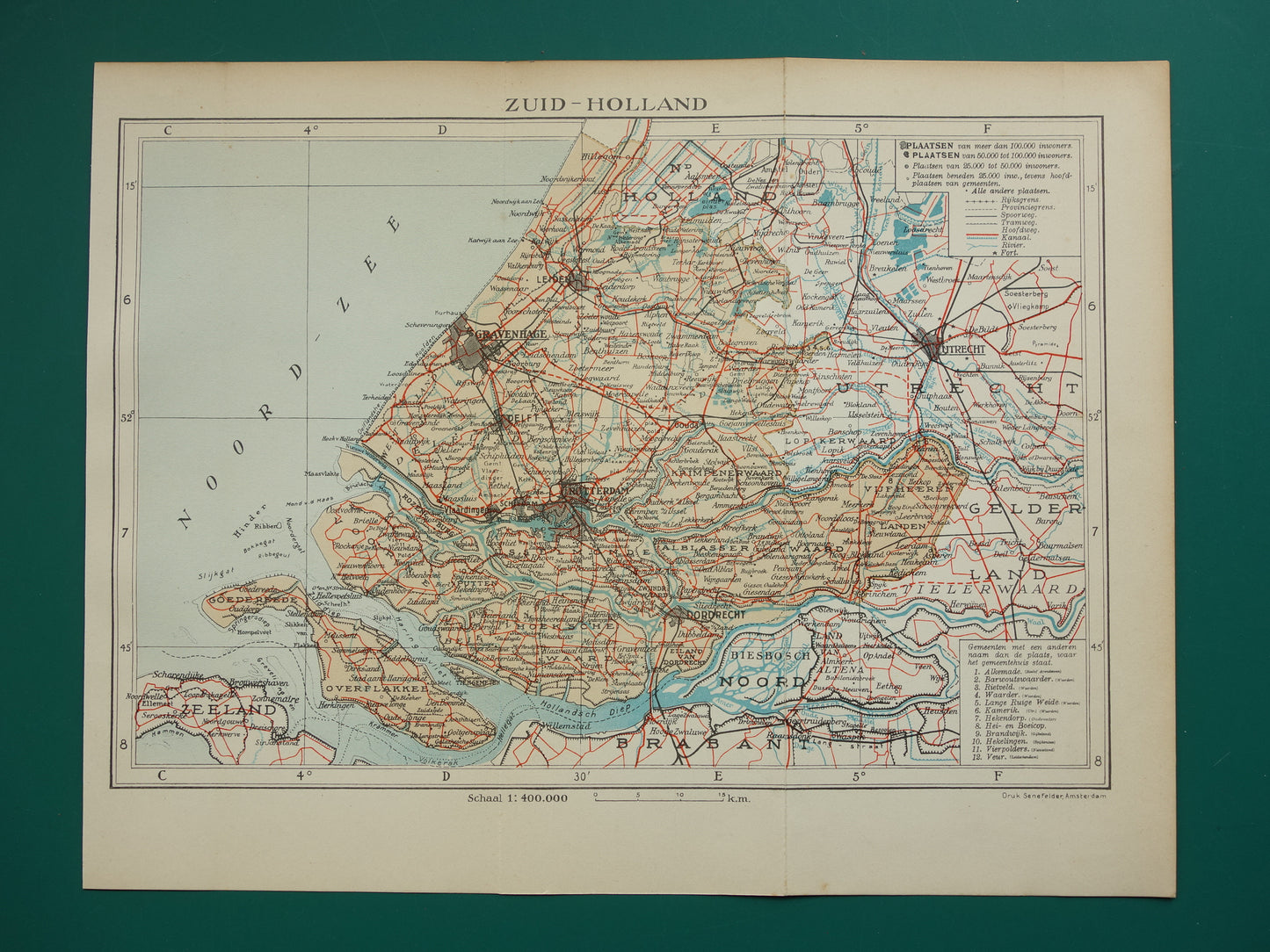South Holland Vintage map of the province of South Holland from 1938 original old Dutch map