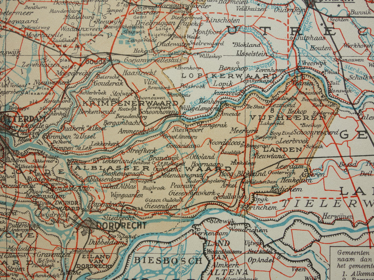 South Holland Vintage map of the province of South Holland from 1938 original old Dutch map