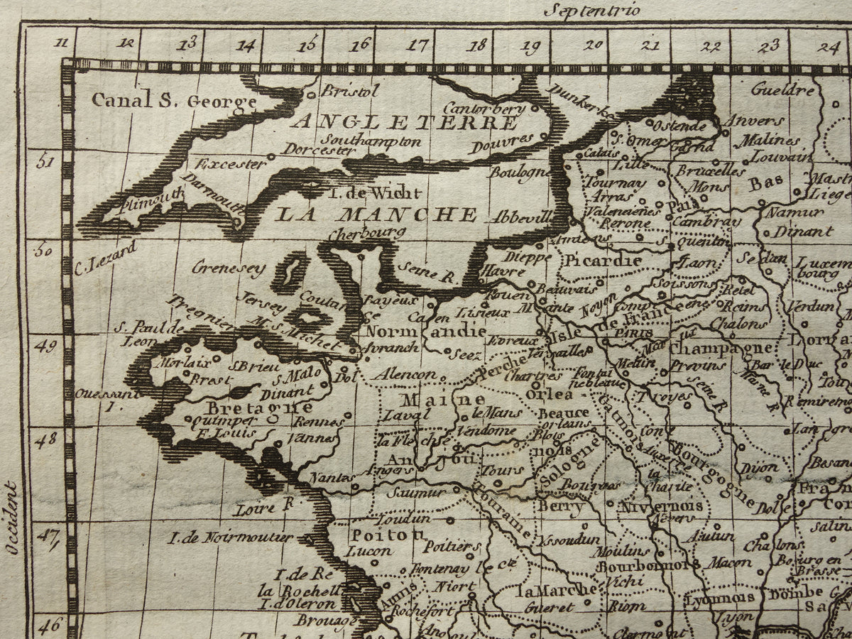 FRANKRIJK 265+ jaar oude kaart van Frankrijk uit 1759 originele antieke kaart klein formaat