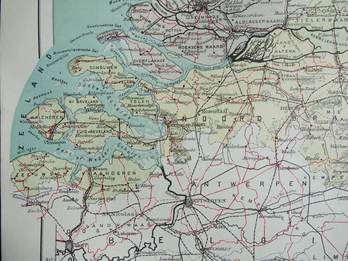 NETHERLANDS antique map from 1920 vintage Dutch political map
