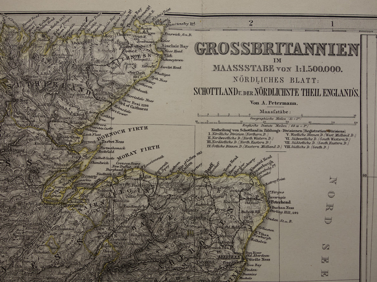 SCOTLAND old map of Scotland in 1878 original antique map Edinburgh Glasgow vintage with date