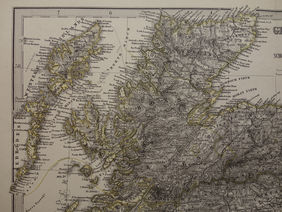 SCOTLAND old map of Scotland in 1878 original antique map Edinburgh Glasgow vintage with date